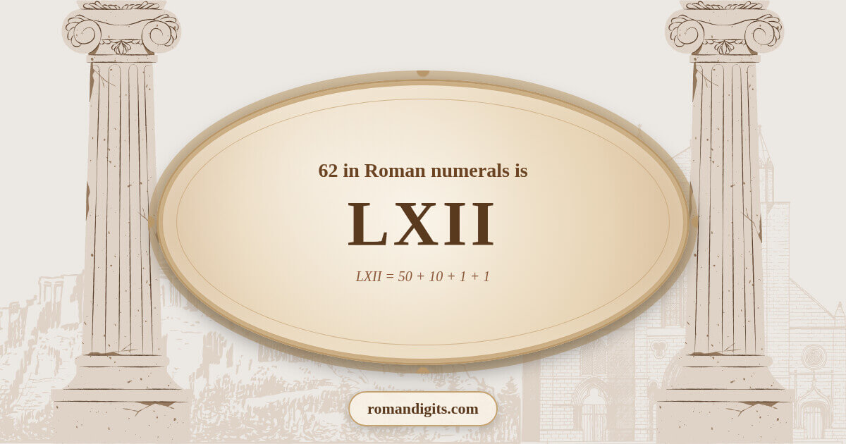 62 in Roman notation - LXII
